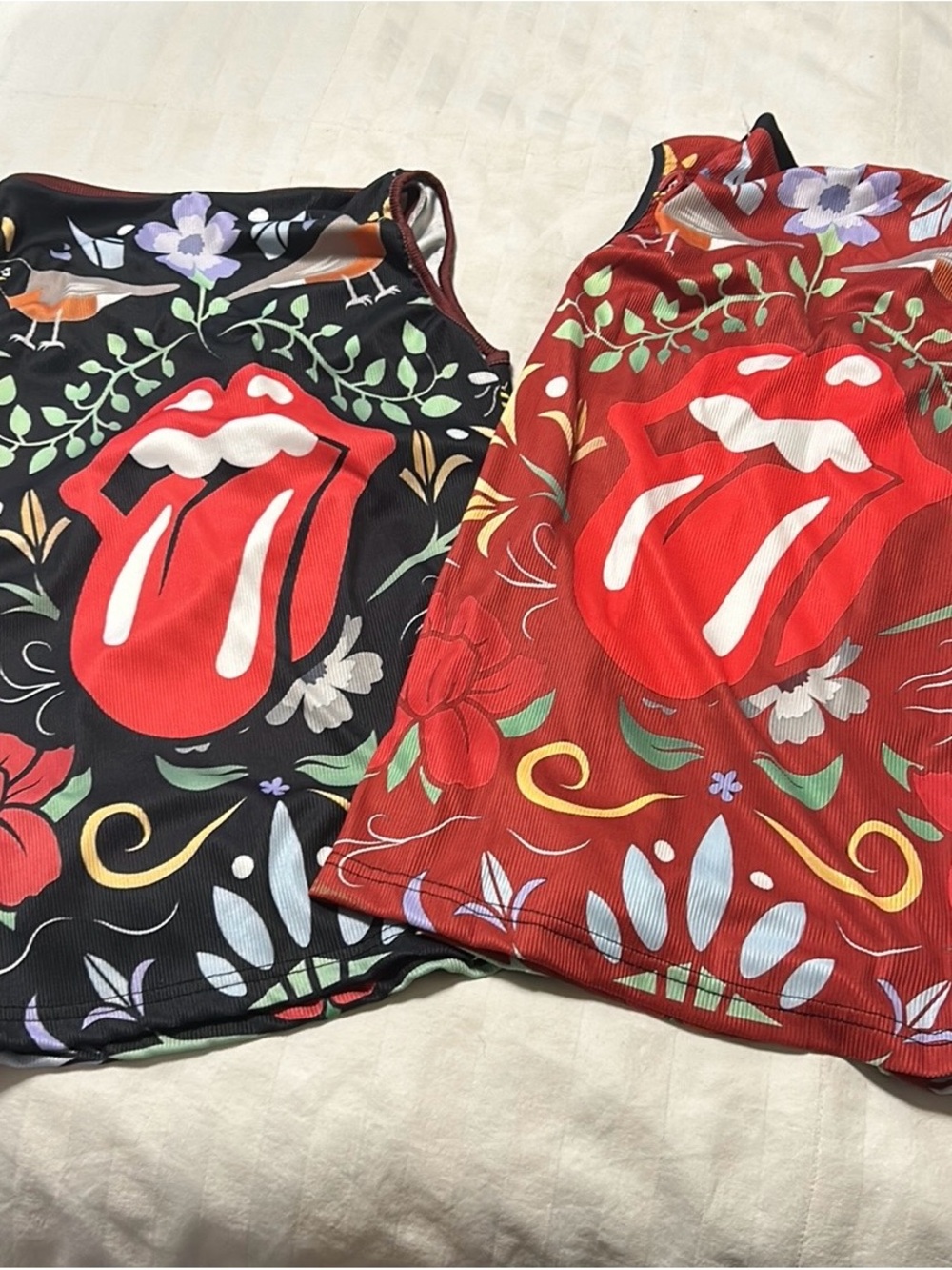 Kiss 😘 Floral Graphic Tank Top with Red Tongue Motif - 2 for $25